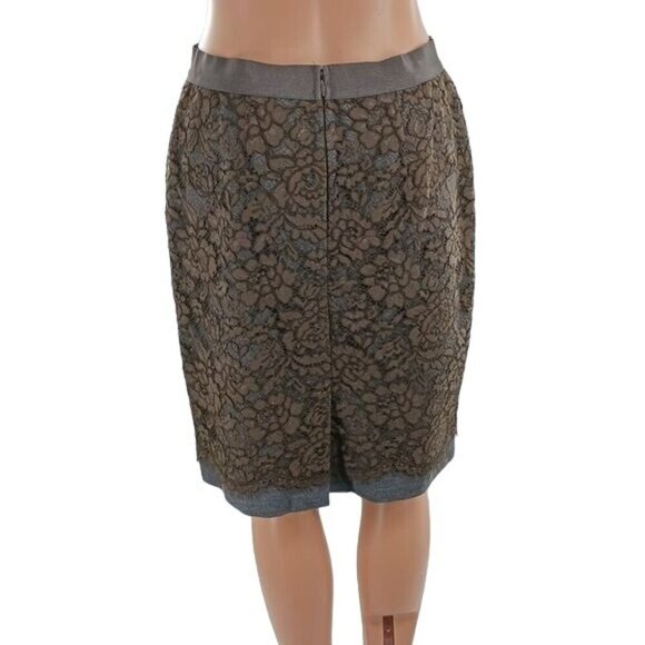 LOFT Skirt Womens Size 6P Brown Gray Lace Overlay Lined Classic Straight Petite - Picture 6 of 8
